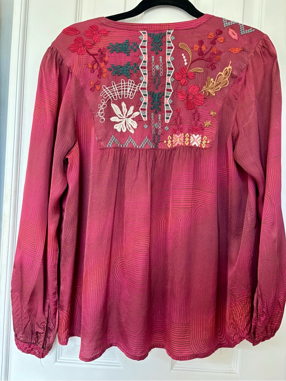 Johnny Was Embroidered Peasant Blouse - Raspberry Pink - Picture 3 of 4